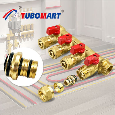 থ্রেডেড সংযোগ ব্রাস PEX Manifold 3/4 ইঞ্চি 1 ইঞ্চি PEX গরম জল Manifold