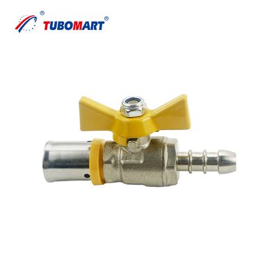 Tubomart OEM 14-32mm ব্রাস প্রেস গ্যাস বল ভালভ, বাটারফ্লাই হ্যান্ডেল সহ, মাল্টি-লেয়ার PEX AL PEX পাইপিং গ্যাস ব্যবহারের জন্য