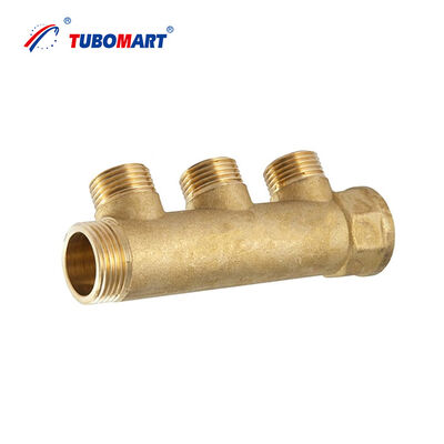TUBOMART OEM ২-৬ আউটলেট ব্রাস ম্যানিফোল্ড, কোনো অগ্রভাগ সংযোগ ছাড়াই, গ্যাস ও জলের জন্য উপযুক্ত, পেক্স, পেক্স-আল-পেক্স, কপার পাইপ এবং ব্রাস ফিটিংসের সাথে