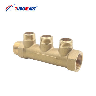 বিকিরণ গরম এবং নদীর গভীরতানির্ণয় সিস্টেমে পরিষেবা প্রদানকারী ব্রাস ফিটিংস সহ নমনীয় Pex ম্যানিফোল্ড, যা লিক-মুক্ত অপারেশন নিশ্চিত করে